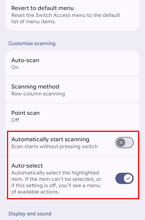 The Automatically start scanning and Auto-select options